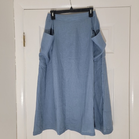 Lintico Dresses & Skirts - Lintico NWT Linen Relaxed Midi Skirt Marina Elastic Waist Cargo Pockets Size S